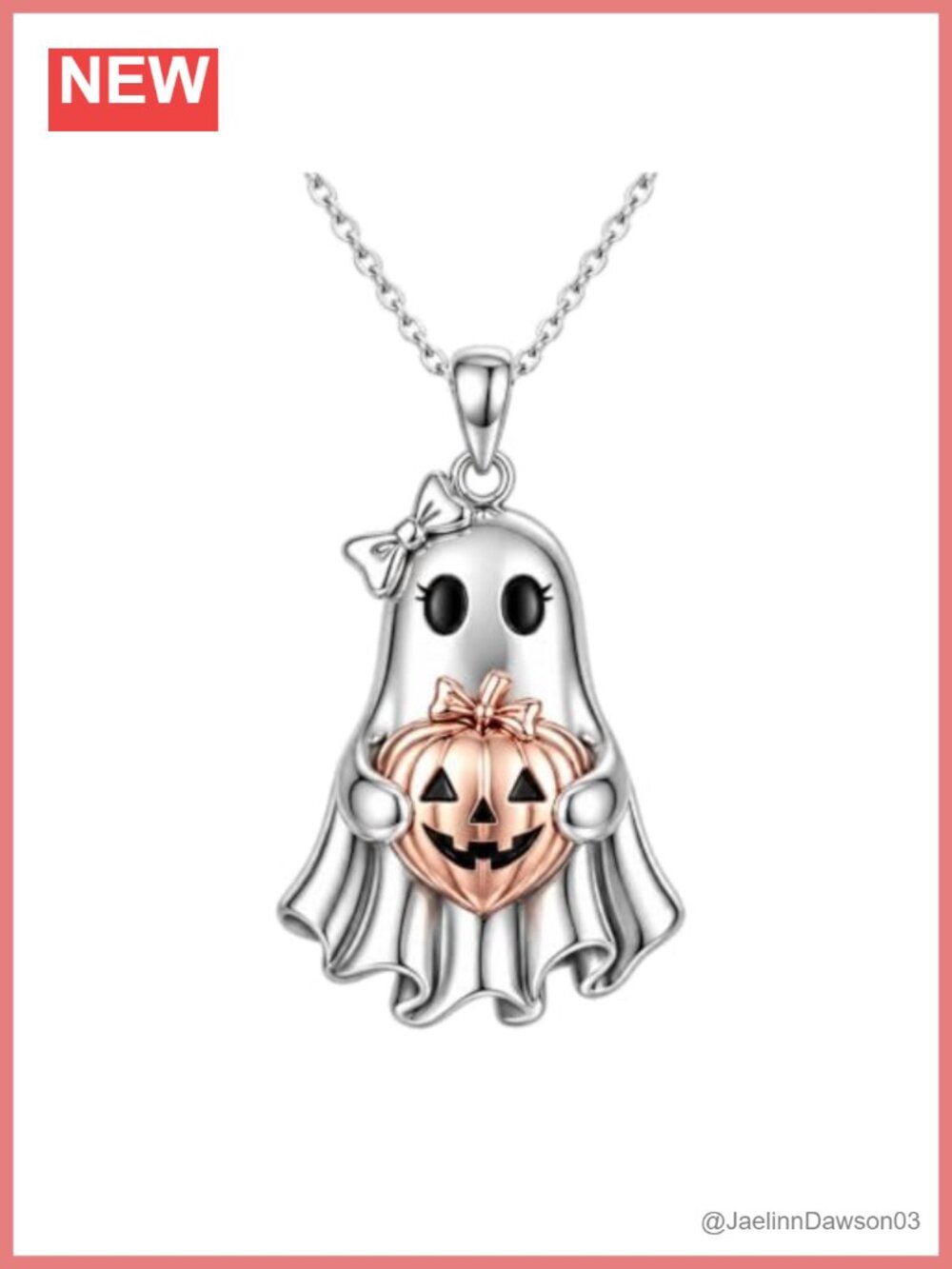 Womens Ghost Pumpkin Pendant Necklace Brass Halloween Jewelry 18 Inch